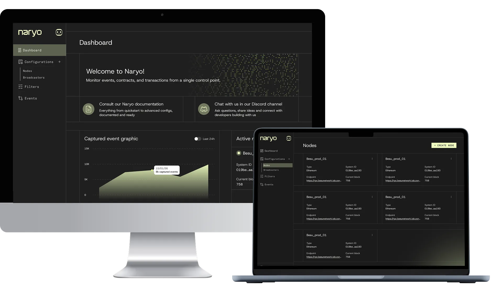 Naryo product screens